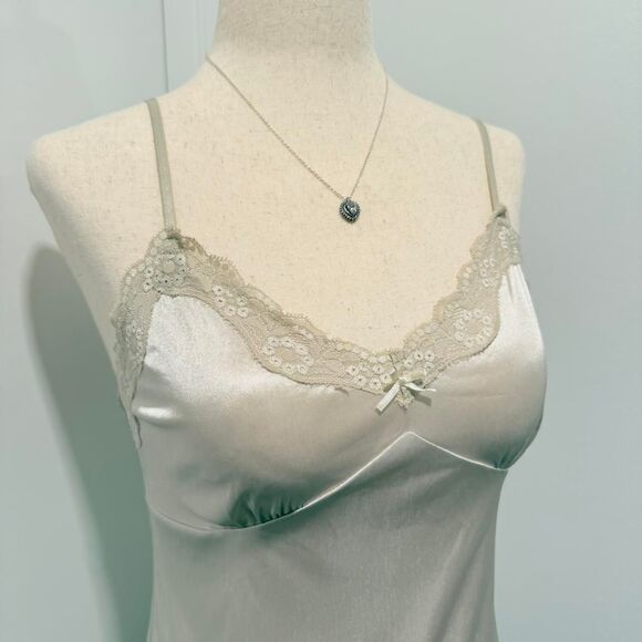 ♡ champagne satin + lace-trim mini slip dress • vintage nightie ♡ - Picture 2 of 4